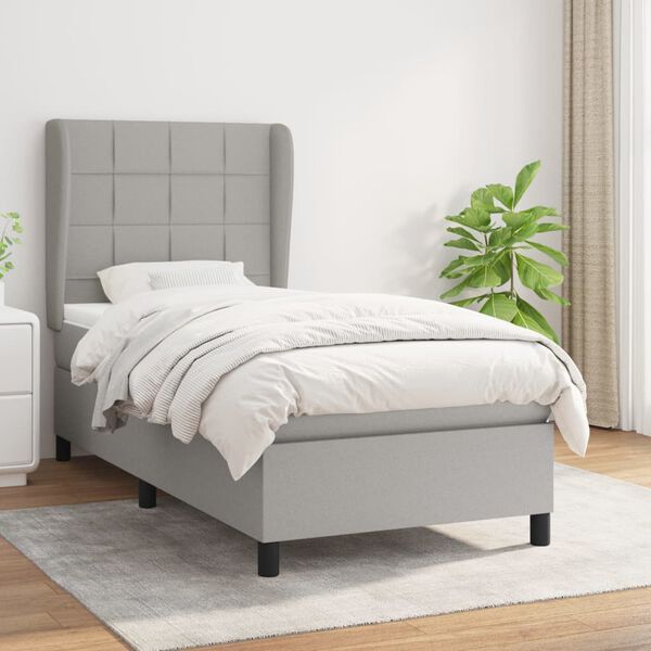 vidaXL Sommier à lattes de lit avec matelas Gris clair 100x200cm Tissu