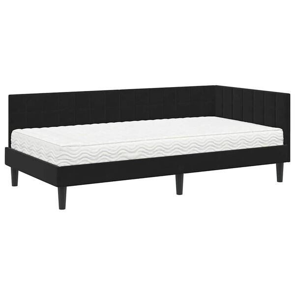 vidaXL Cadre de lit d'angle avec matelas 2 pcs Noir Velours
