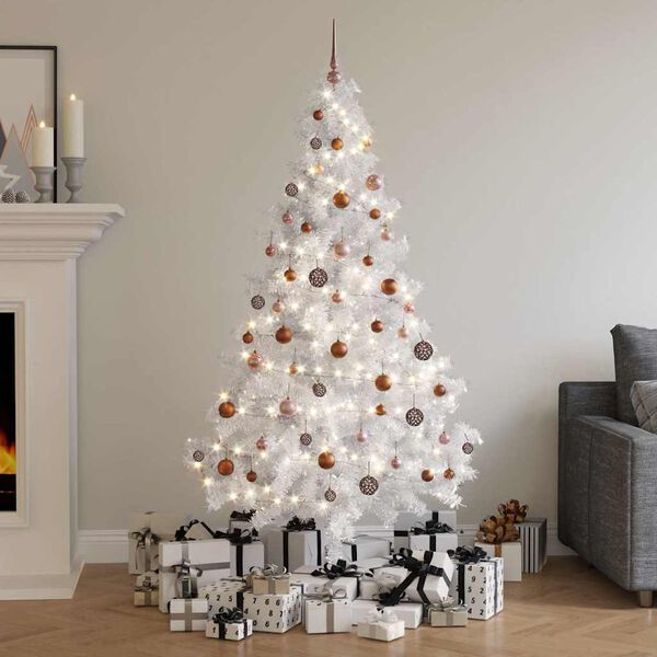 vidaXL Demi-arbre de No&euml;l artificiel pr&eacute;-&eacute;clair&eacute; et boules blanc 180cm