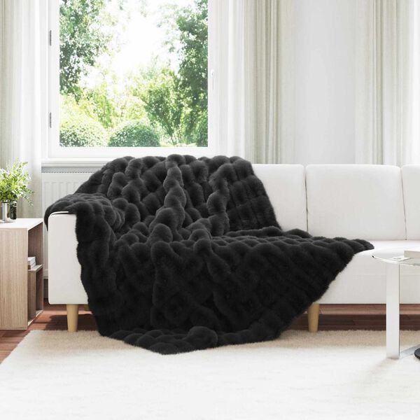 vidaXL Couverture en Fourrure de Lapin Synth&eacute;tique 4 pcs Noir