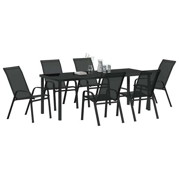 vidaXL Ensemble de salle &agrave; manger pour jardin 7 pcs Noir