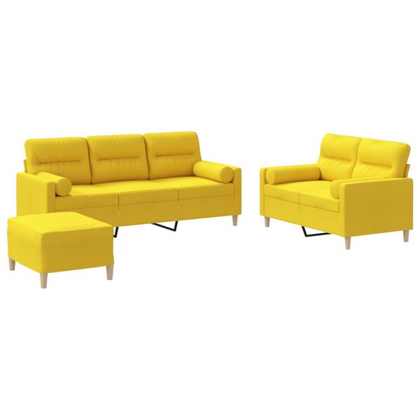 vidaXL Ensemble de canap&eacute;s 3 pcs avec coussins jaune clair tissu