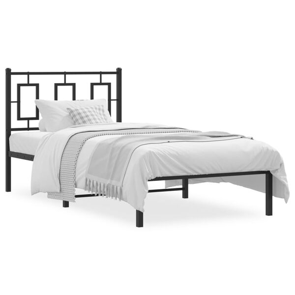vidaXL Cadre de lit métal sans matelas avec tête de lit noir 90x190 cm