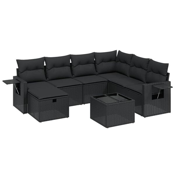 vidaXL Salon de jardin 8 pcs avec coussins noir r&eacute;sine tress&eacute;e