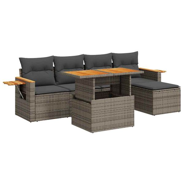 vidaXL Salon de jardin avec coussins 6 pcs gris r&eacute;sine tress&eacute;e acacia
