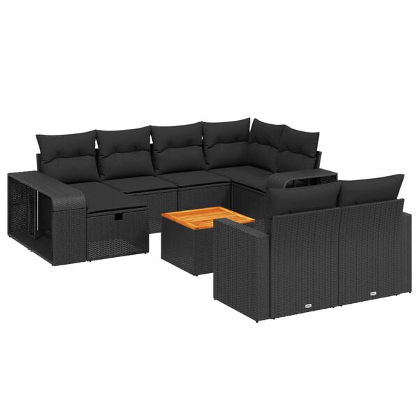 vidaXL Salon de jardin 11 pcs avec coussins noir r&eacute;sine tress&eacute;e