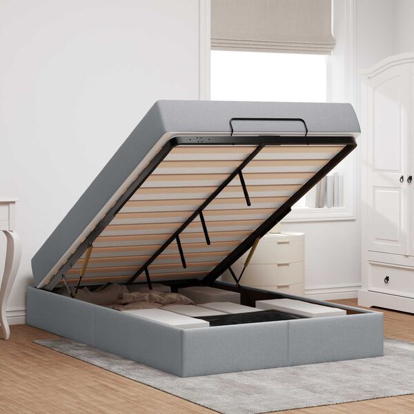 vidaXL Cadre de lit avec matelas avec matelas 2 pcs Gris clair tissu