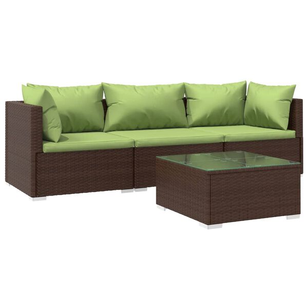 vidaXL Salon de jardin 4 pcs avec coussins R&eacute;sine tress&eacute;e Marron