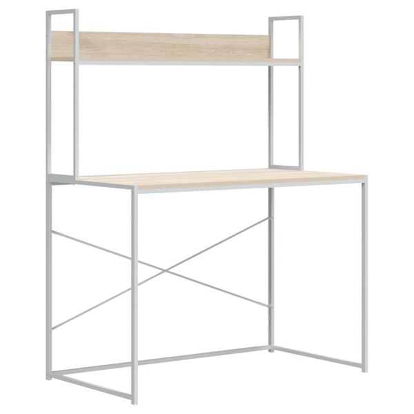 vidaXL Bureau d'ordinateur Blanc ch&ecirc;ne 110x60x138 cm Bois d'ing&eacute;nierie