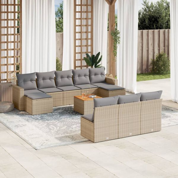 vidaXL Salon de jardin 11 pcs avec coussins beige r&eacute;sine tress&eacute;e