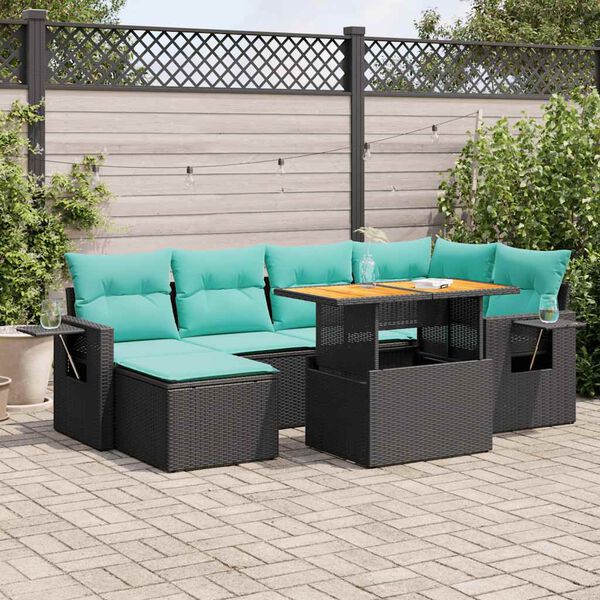 vidaXL Salon de jardin 7 pcs avec coussins noir r&eacute;sine tress&eacute;e