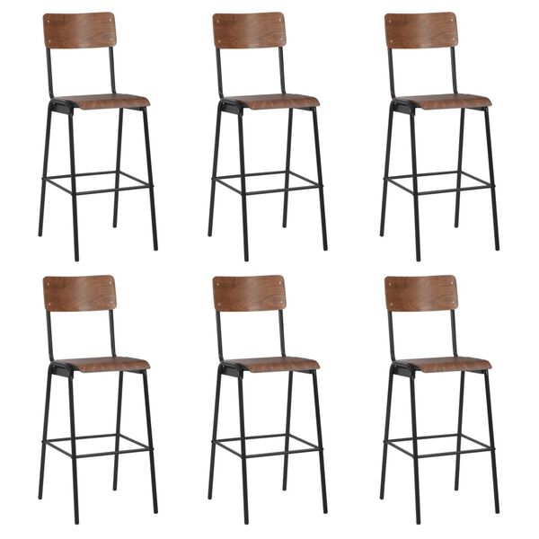 vidaXL Chaises de bar lot de 6 contreplaqu&eacute; solide et acier