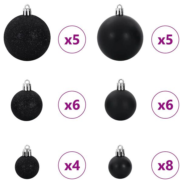 vidaXL Ensemble de Boules de No&euml;l avec 150 LED 61 pcs Noir Plastique
