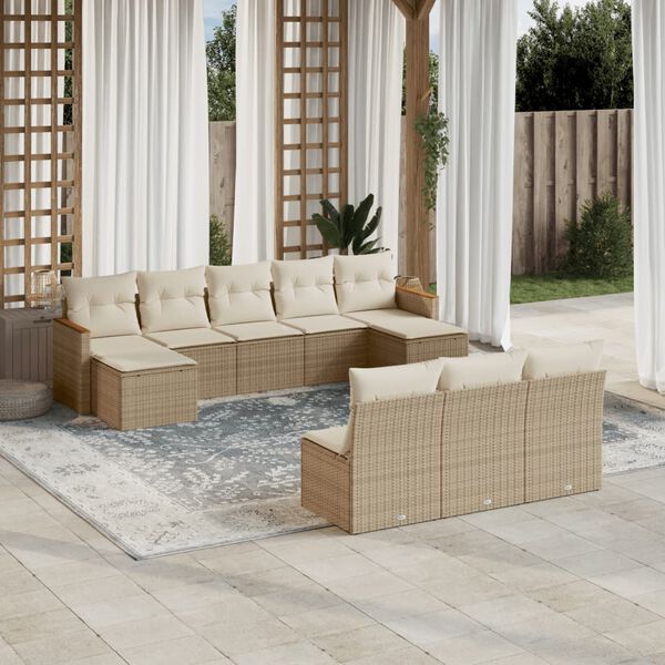 vidaXL Salon de jardin avec coussins 10 pcs beige résine tressée