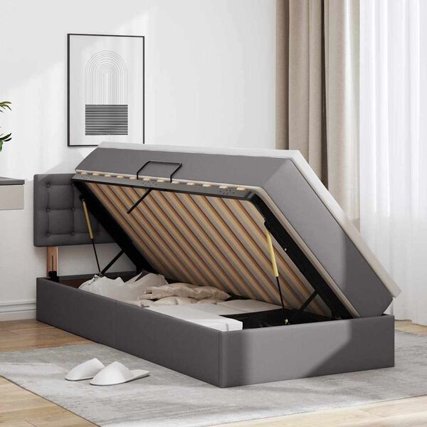 vidaXL Lit avec rangement et matelas Gris 100 x 200 cm Simili cuir