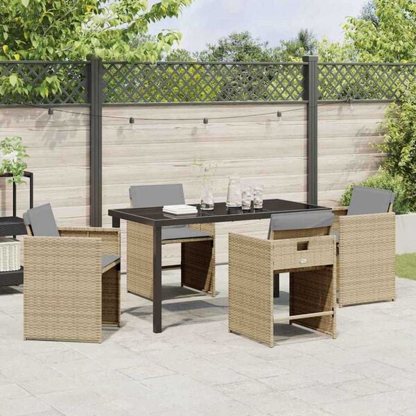 vidaXL Ensemble de salle &agrave; manger pour jardin 5 pcs Beige polyrotin