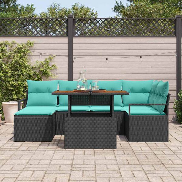vidaXL Ensemble de salle &agrave; manger pour jardin 7 pcs Noir et Sarcelle