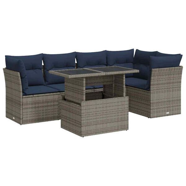 vidaXL Salon de jardin avec coussins 6 pcs gris r&eacute;sine tress&eacute;e acacia