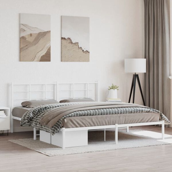 vidaXL Cadre de lit m&eacute;tal sans matelas et t&ecirc;te de lit blanc 180x200 cm