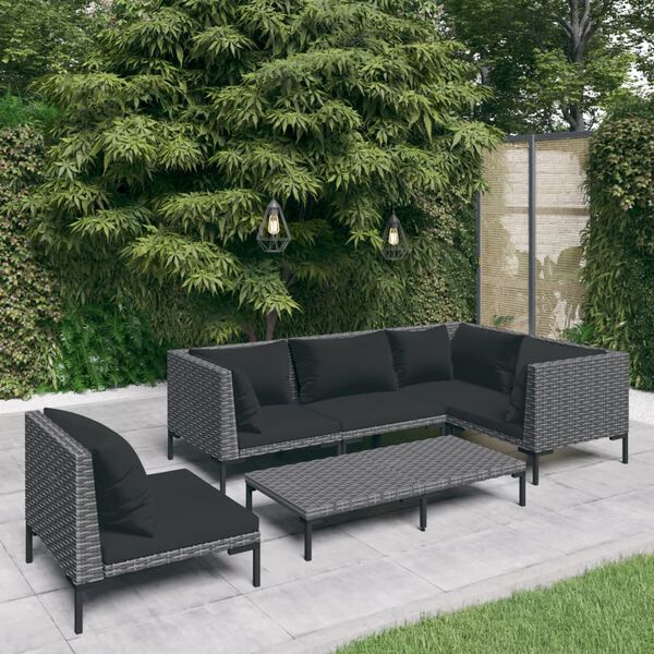 vidaXL Salon de jardin 6 pcs avec coussins Résine tressée Gris foncé