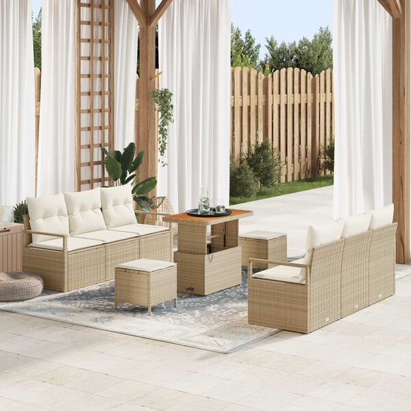 vidaXL Ensemble de canap&eacute; de jardin avec coussin 9 pcs Beige polyrotin