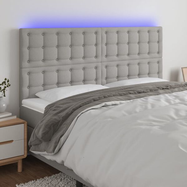 vidaXL T&ecirc;te de lit &agrave; LED Gris clair 180x5x118/128 cm Tissu