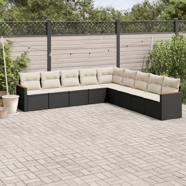 vidaXL Salon de jardin 9 pcs avec coussins noir r&eacute;sine tress&eacute;e