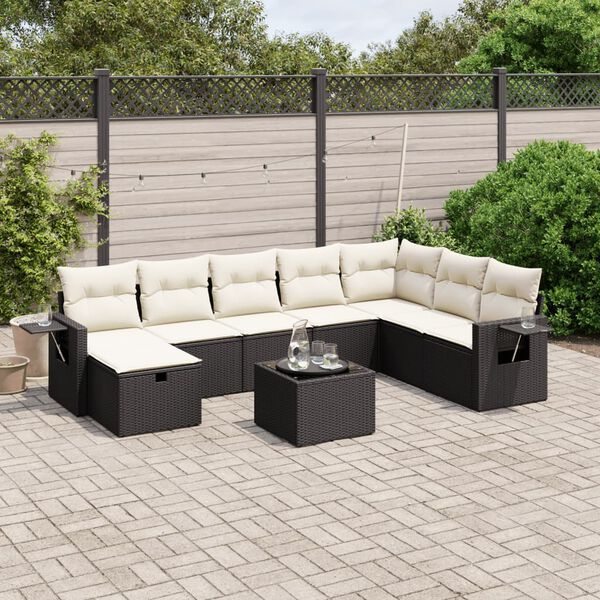 vidaXL Salon de jardin 9 pcs avec coussins noir r&eacute;sine tress&eacute;e