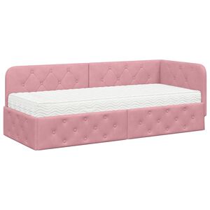 vidaXL Cadre de lit d'angle avec matelas Rose 80 x 200 cm Velours