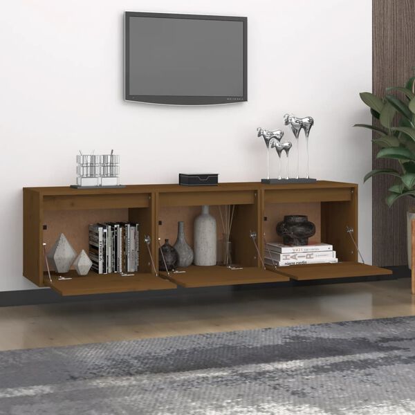 vidaXL Meubles TV 3 pcs Marron miel Bois massif de pin