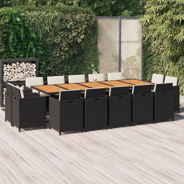 vidaXL Ensemble &agrave; manger de jardin coussins 15 pcs R&eacute;sine tress&eacute;e Noir