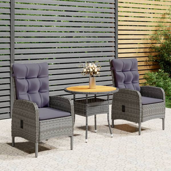 vidaXL Ensemble de bistro de jardin 3 pcs Résine tressée Gris
