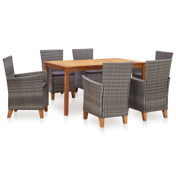 vidaXL Mobilier &agrave; d&icirc;ner 7 pcs r&eacute;sine tress&eacute;e et bois d'acacia gris