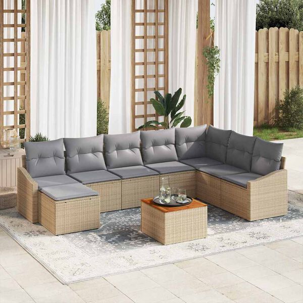 vidaXL Ensemble de canapé de jardin 9 pcs Beige Poly rotin