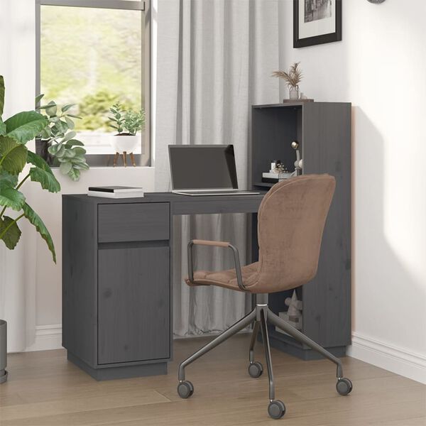 vidaXL Bureau Gris 110x53x117 cm Bois massif de pin