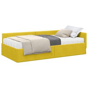 vidaXL Cadre de lit d'angle avec matelas Autre 2 pcs Jaune Velours