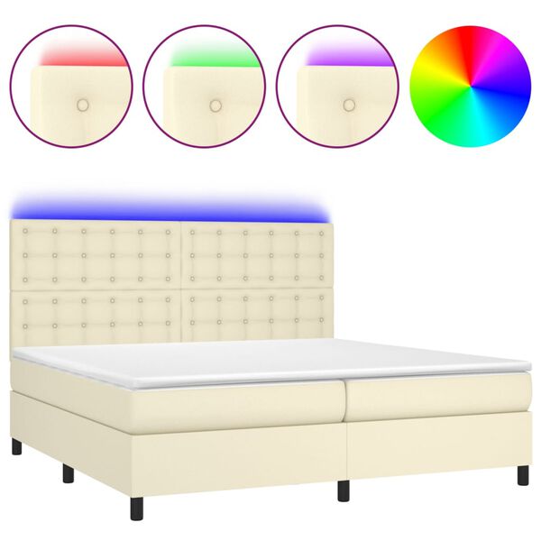 vidaXL Sommier &agrave; lattes de lit avec matelas et LED Cr&egrave;me 200x200 cm