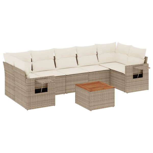 vidaXL Salon de jardin avec coussins 8 pcs beige r&eacute;sine tress&eacute;e