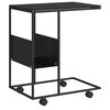 vidaXL Table d'appoint avec roues noir 55x36x63,5 cm bois d'ing&eacute;nierie