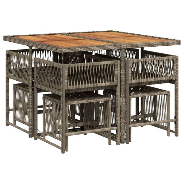 vidaXL Ensemble &agrave; manger de jardin 9 pcs coussins gris r&eacute;sine tress&eacute;e