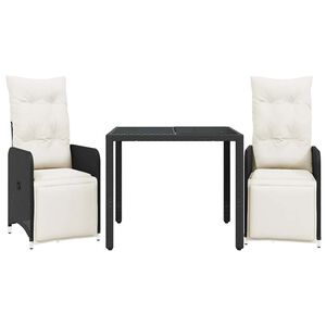 vidaXL Ensemble de bistro de jardin 3 pcs coussins noir poly rotin
