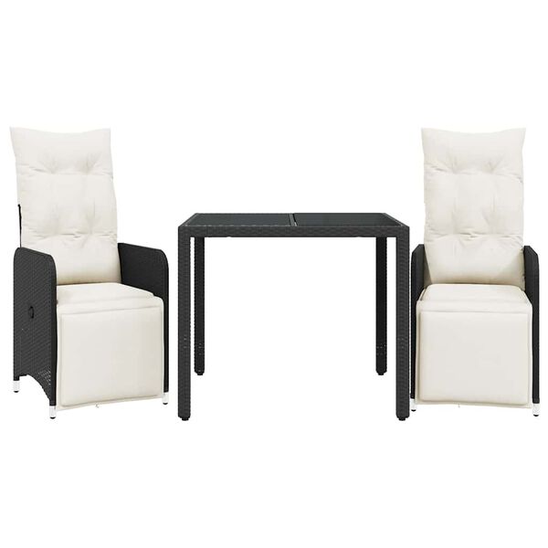 vidaXL Ensemble de bistro de jardin 3 pcs coussins noir poly rotin
