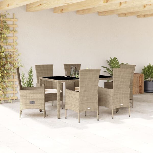 vidaXL Ensemble &agrave; manger de jardin et coussins 7 pcs beige poly rotin