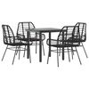 vidaXL Ensemble &agrave; manger de jardin 5 pcs noir r&eacute;sine tress&eacute;e verre