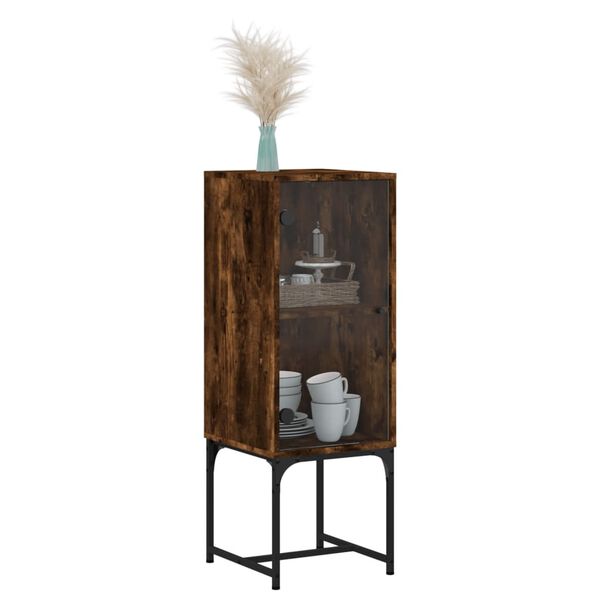 vidaXL Armoire lat&eacute;rale avec porte en verre ch&ecirc;ne fum&eacute; 35x37x100 cm