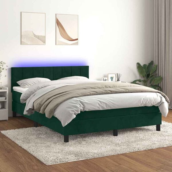 vidaXL Sommier &agrave; lattes de lit avec matelas LED Vert fonc&eacute; 140x190 cm