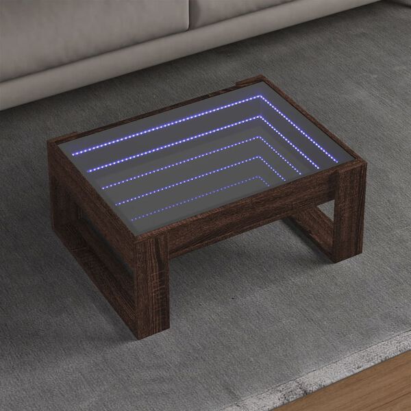 vidaXL Table basse avec LED infini ch&ecirc;ne marron 70x53x30 cm