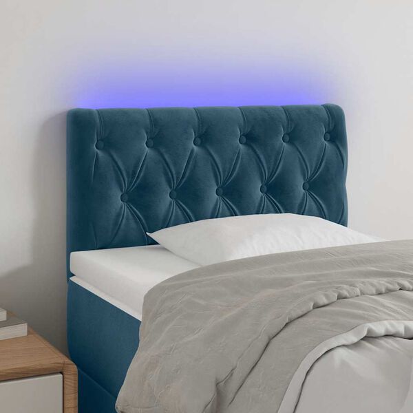 vidaXL T&ecirc;te de lit &agrave; LED Bleu fonc&eacute; 80x7x78/88 cm Velours