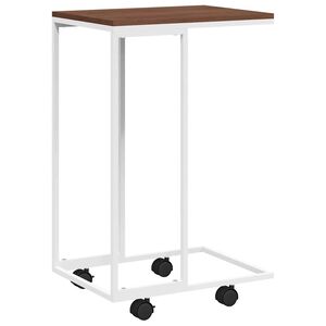 vidaXL Table d'appoint avec roues Blanc 40x30x63,5cm Bois d'ing&eacute;nierie