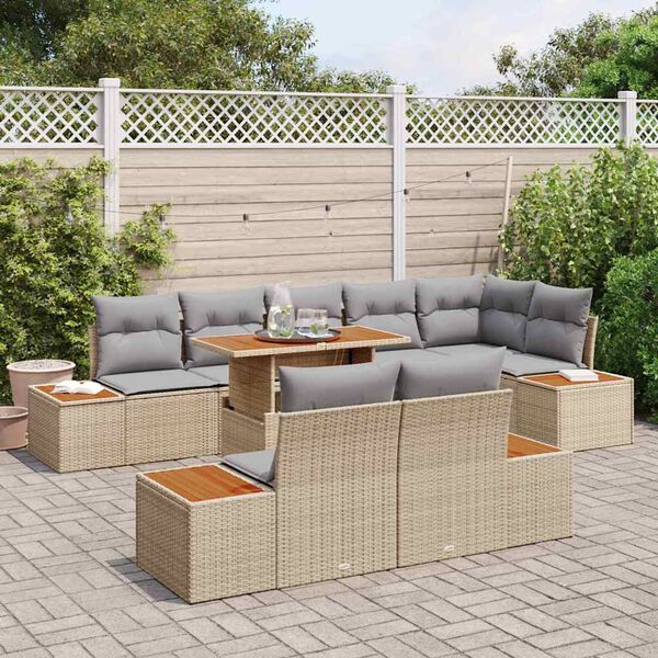 vidaXL Ensemble de canap&eacute; de jardin 9 pcs Beige Poly rotin